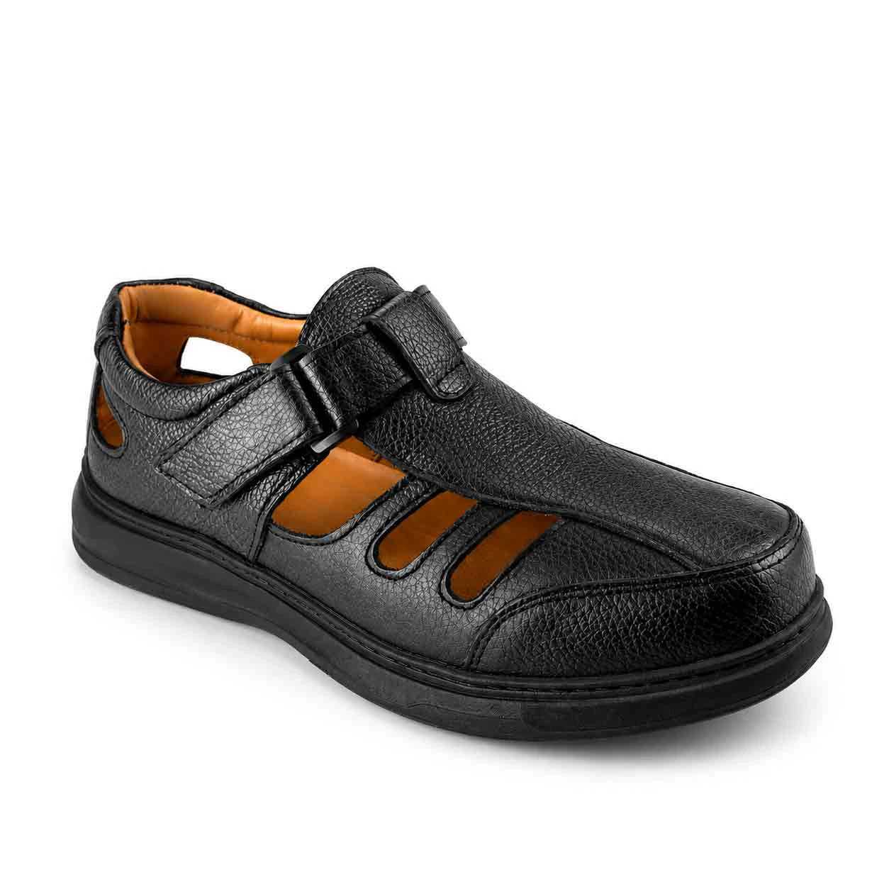Sandale pour homme confort SM121 noir Cuir sandale médicale homme confortable Maroc